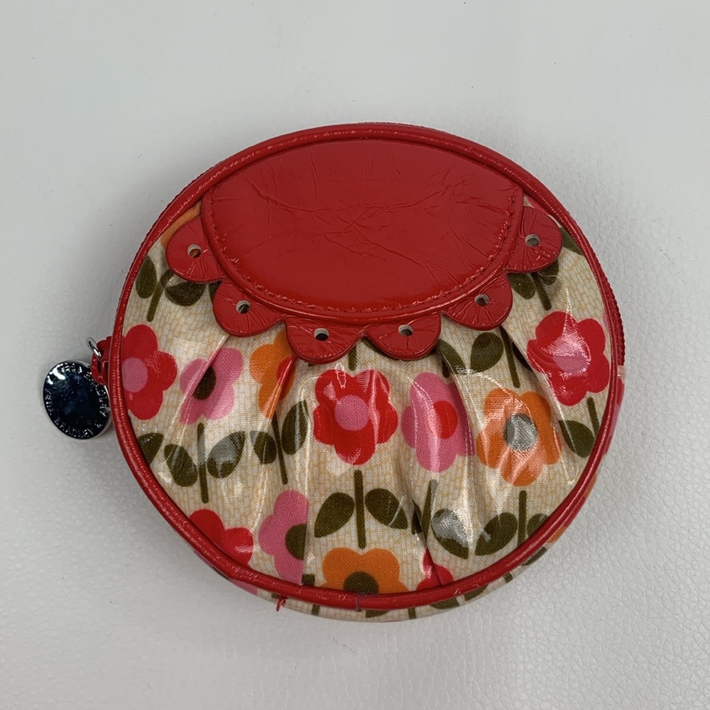 Vera Bradley Frill Patent Leather Red Creme Floral Coin Purse Zip Around NWOT